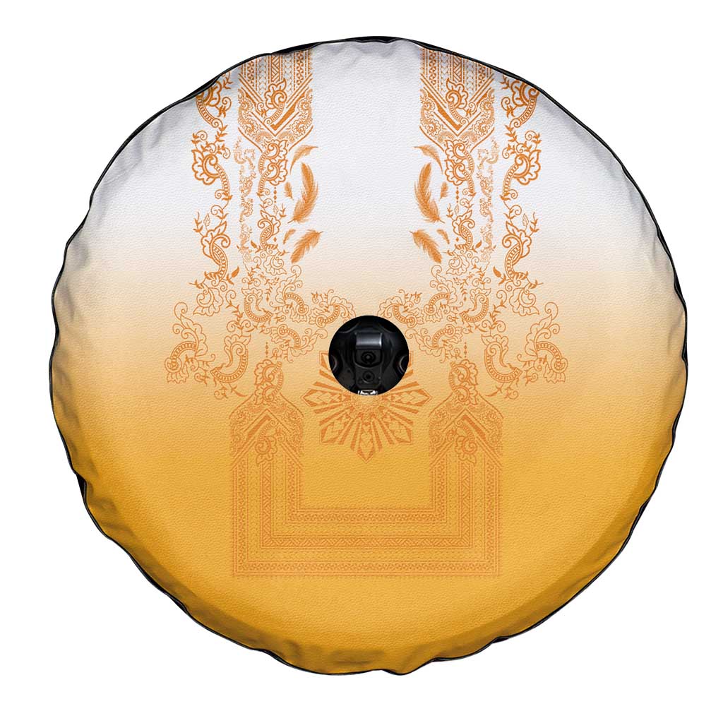 Philippines Barong Style Spare Tire Cover with Polynesian Art and Leaf Motif Yellow Color