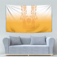 Philippines Barong Style Tapestry with Polynesian Art and Leaf Motif Yellow Color