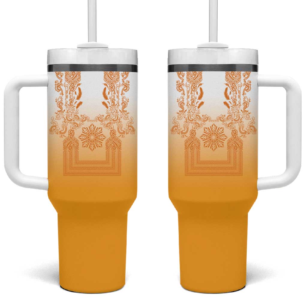 Philippines Barong Style Tumbler With Handle with Polynesian Art and Leaf Motif Yellow Color