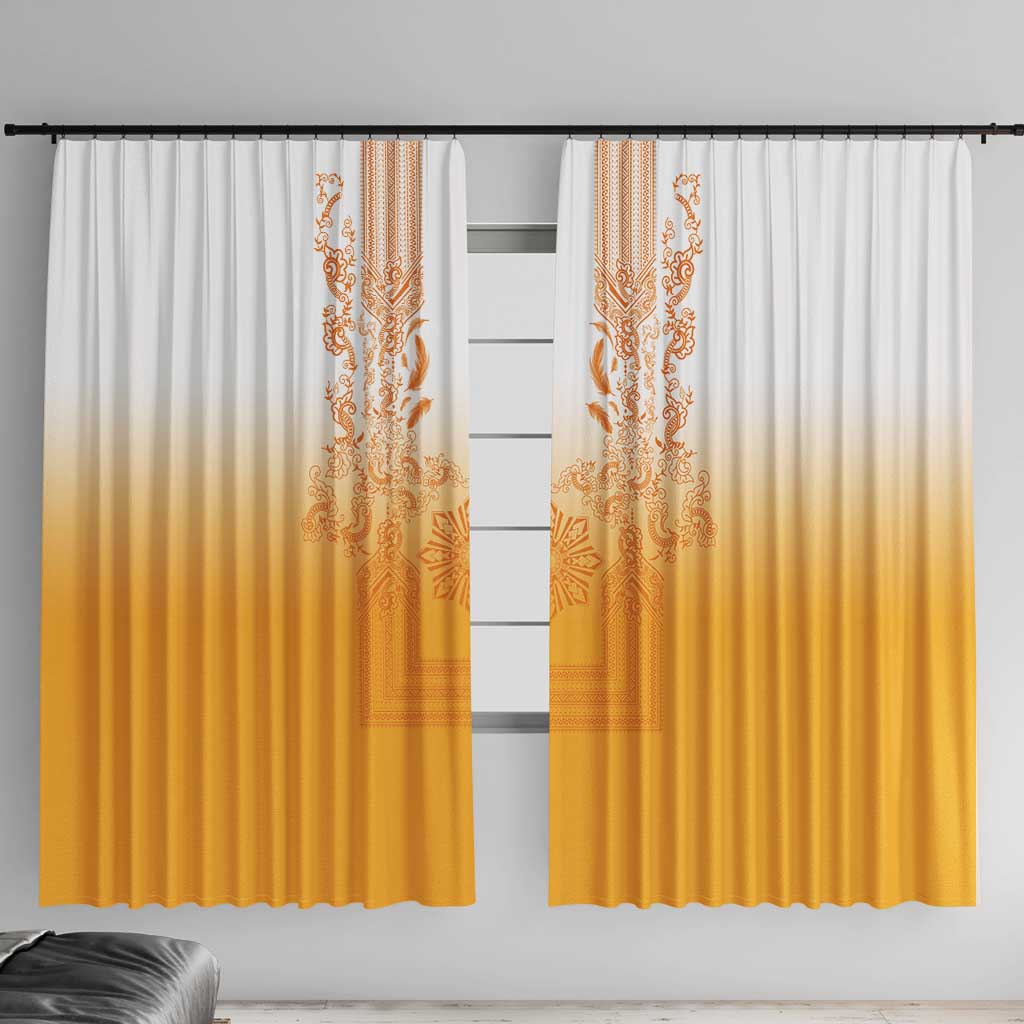 Philippines Barong Style Window Curtain with Polynesian Art and Leaf Motif Yellow Color