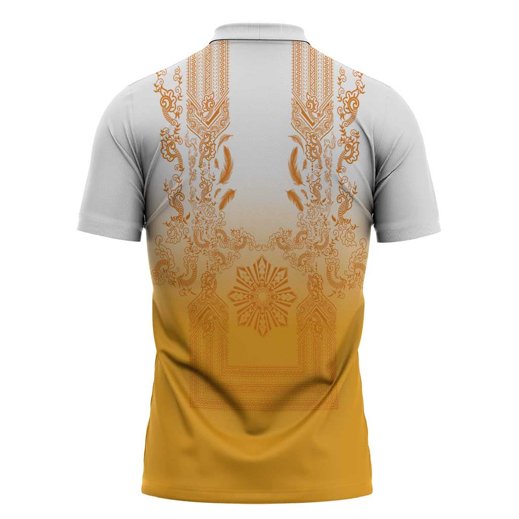 Philippines Barong Style Zipper Polo Shirt with Polynesian Art and Leaf Motif Yellow Color LT03 - Polynesian Pride