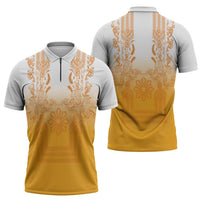 Philippines Barong Style Zipper Polo Shirt with Polynesian Art and Leaf Motif Yellow Color LT03 - Polynesian Pride