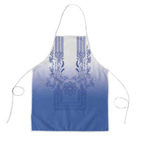 Philippines Barong Style Apron with Polynesian Art and Leaf Motif Blue Color