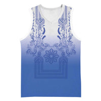 Philippines Barong Style Basketball Jersey with Polynesian Art and Leaf Motif Blue Color