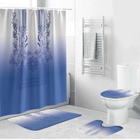Philippines Barong Style Bathroom Set with Polynesian Art and Leaf Motif Blue Color