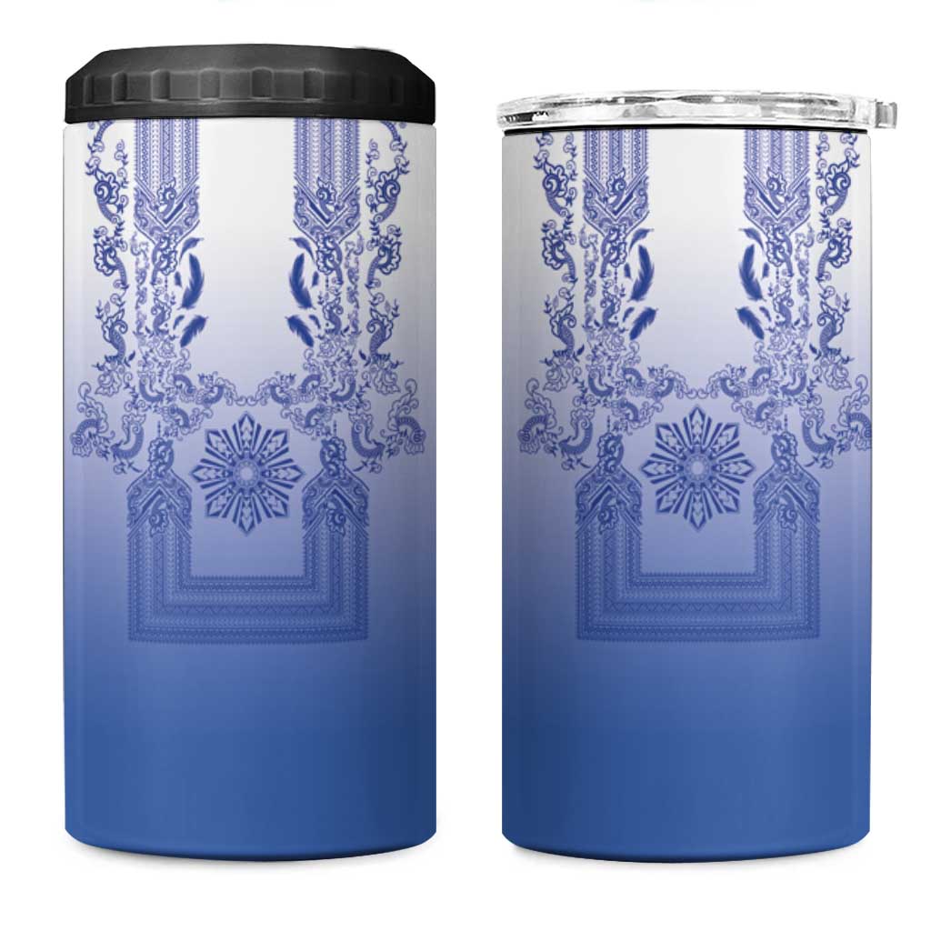 Philippines Barong Style 4 in 1 Can Cooler Tumbler with Polynesian Art and Leaf Motif Blue Color LT03 One Size: 16 oz Blue - Polynesian Pride