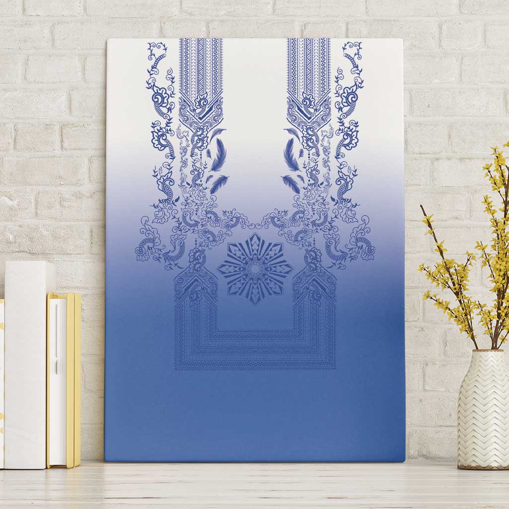 Philippines Barong Style Canvas Wall Art with Polynesian Art and Leaf Motif Blue Color