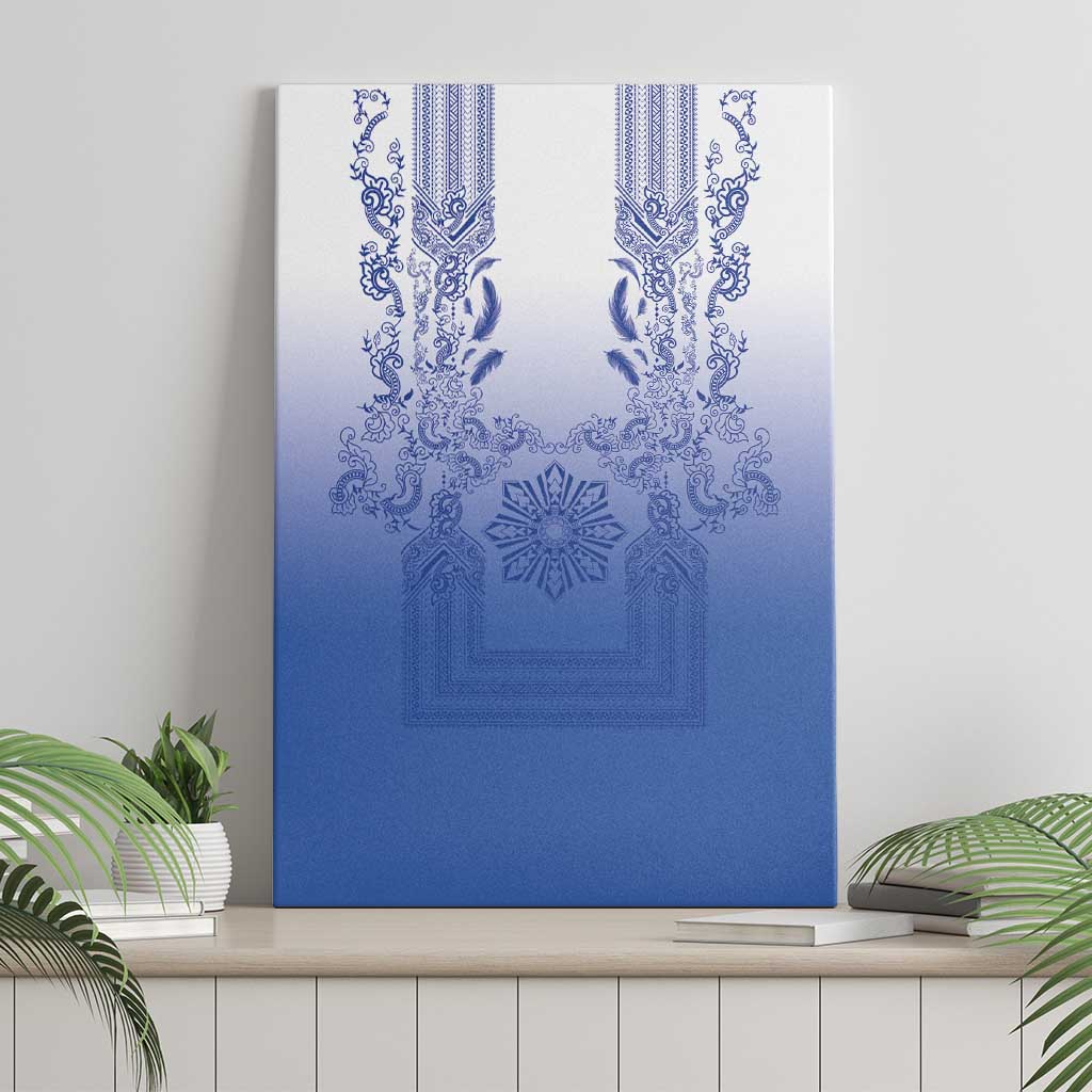 Philippines Barong Style Canvas Wall Art with Polynesian Art and Leaf Motif Blue Color