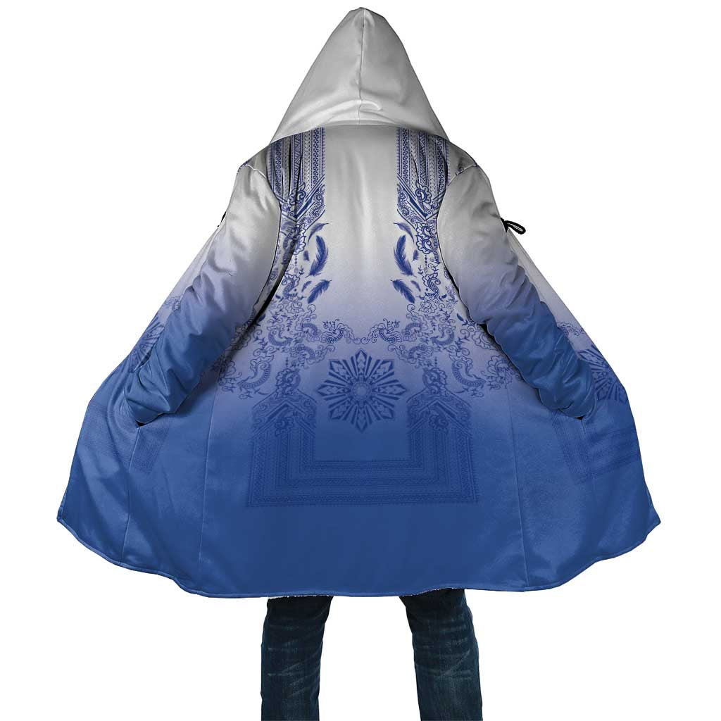 Philippines Barong Style Cloak with Polynesian Art and Leaf Motif Blue Color LT03 Unisex Blue - Polynesian Pride