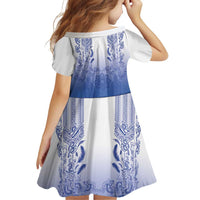 Philippines Barong Style Family Matching Long Sleeve Bodycon Dress and Hawaiian Shirt with Polynesian Art and Leaf Motif Blue Color LT03 - Polynesian Pride
