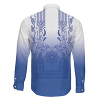 Philippines Barong Style Family Matching Off Shoulder Maxi Dress and Hawaiian Shirt with Polynesian Art and Leaf Motif Blue Color LT03 - Polynesian Pride