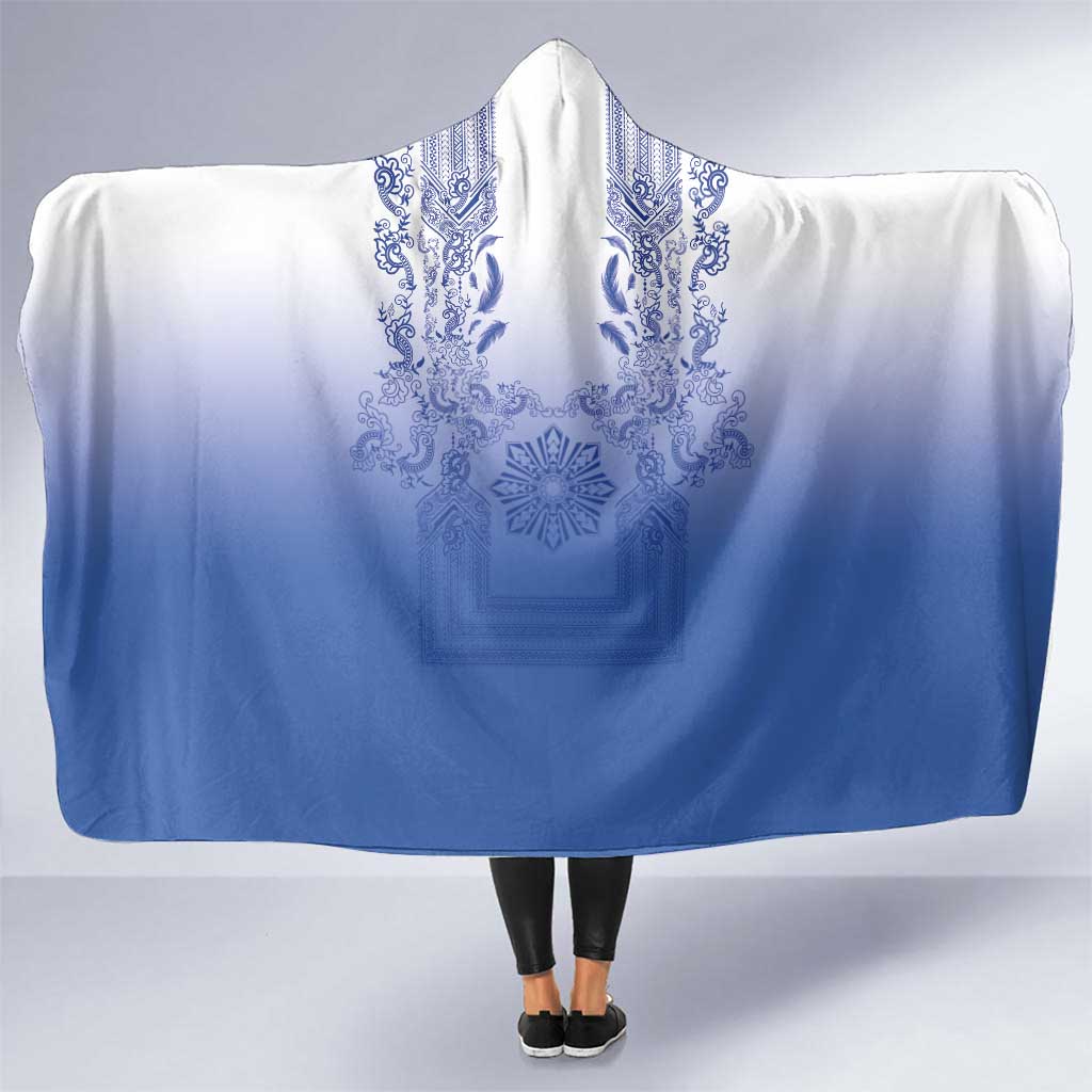 Philippines Barong Style Hooded Blanket with Polynesian Art and Leaf Motif Blue Color LT03 One Size Blue - Polynesian Pride