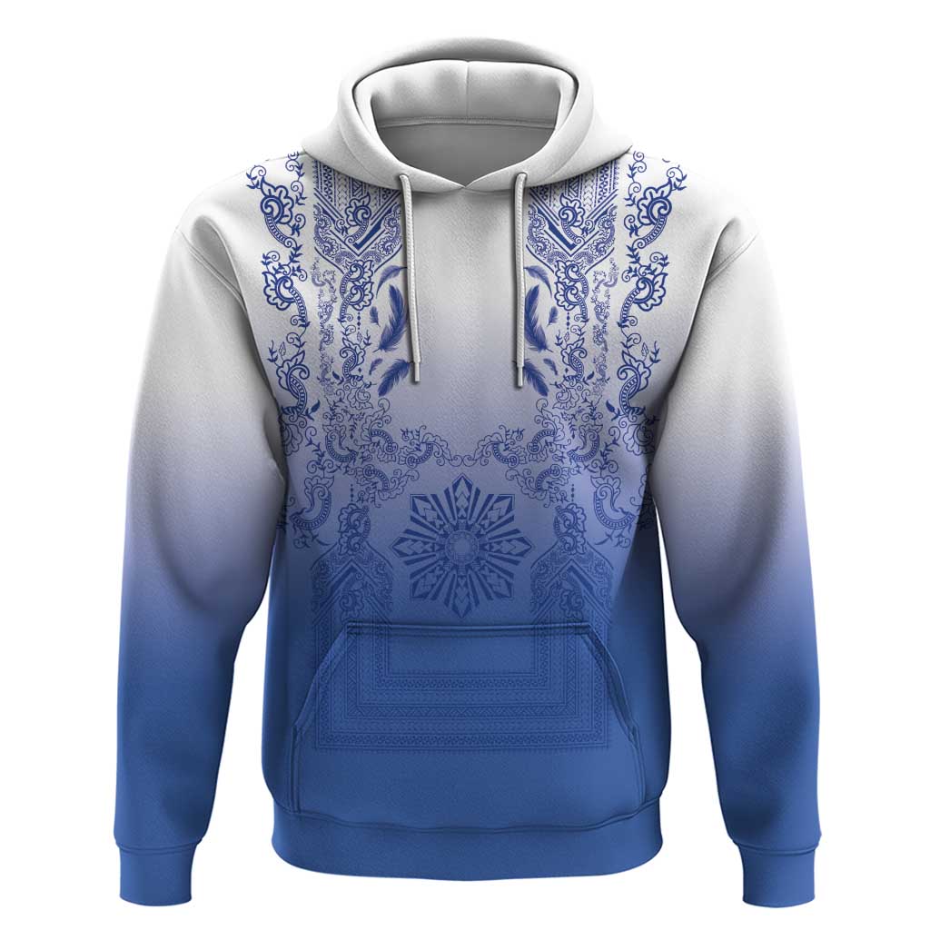 Philippines Barong Style Hoodie with Polynesian Art and Leaf Motif Blue Color LT03 Pullover Hoodie Blue - Polynesian Pride