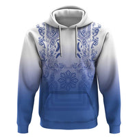 Philippines Barong Style Hoodie with Polynesian Art and Leaf Motif Blue Color LT03 Pullover Hoodie Blue - Polynesian Pride