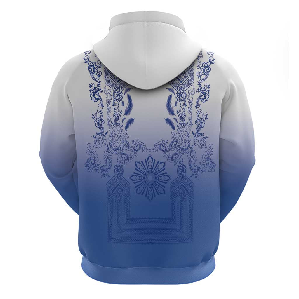Philippines Barong Style Hoodie with Polynesian Art and Leaf Motif Blue Color LT03 - Polynesian Pride