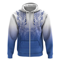 Philippines Barong Style Hoodie with Polynesian Art and Leaf Motif Blue Color LT03 Zip Hoodie Blue - Polynesian Pride
