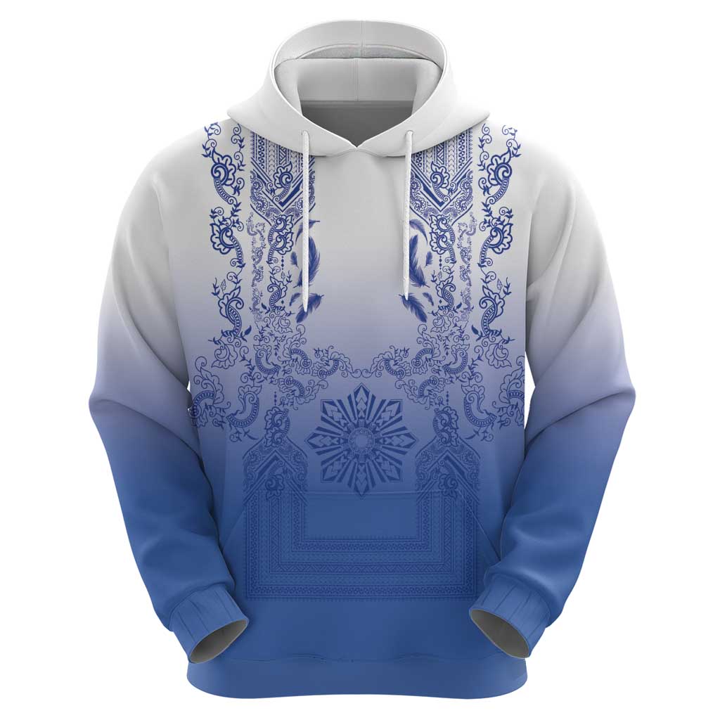 Philippines Barong Style Hoodie with Polynesian Art and Leaf Motif Blue Color LT03 - Polynesian Pride