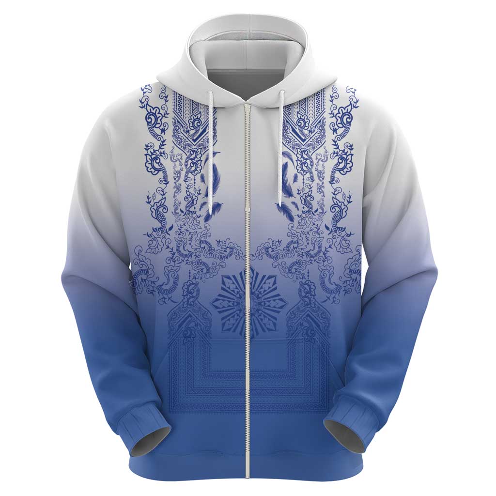 Philippines Barong Style Hoodie with Polynesian Art and Leaf Motif Blue Color LT03 - Polynesian Pride