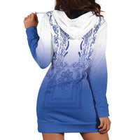 Philippines Barong Style Hoodie Dress with Polynesian Art and Leaf Motif Blue Color LT03 - Polynesian Pride