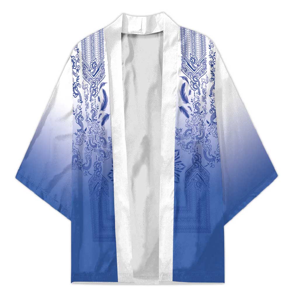 Philippines Barong Style Kimono with Polynesian Art and Leaf Motif Blue Color LT03 Unisex Blue - Polynesian Pride