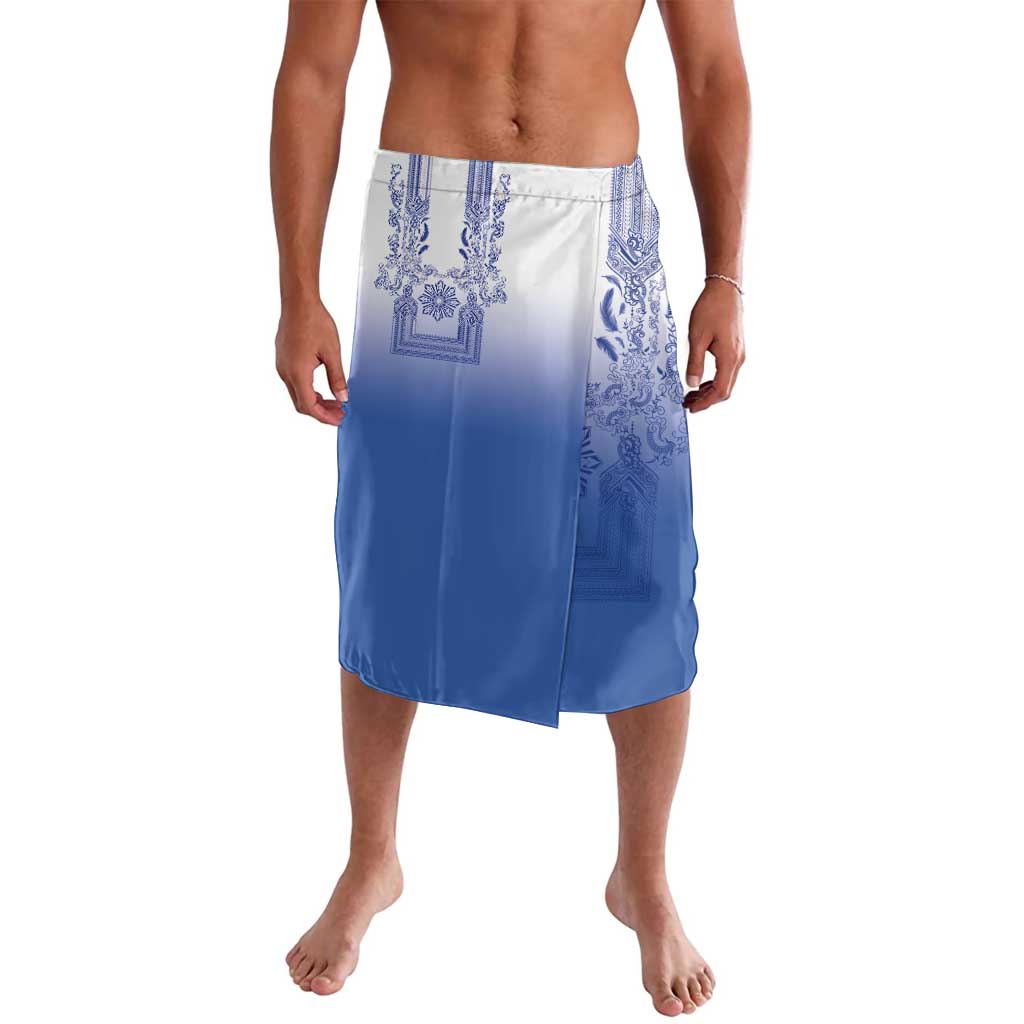 Philippines Barong Style Lavalava with Polynesian Art and Leaf Motif Blue Color