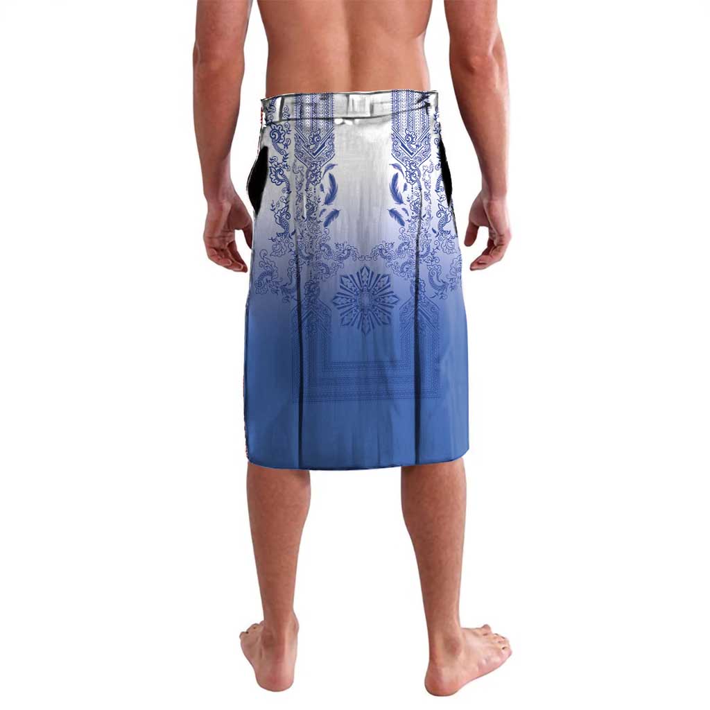 Philippines Barong Style Lavalava with Polynesian Art and Leaf Motif Blue Color