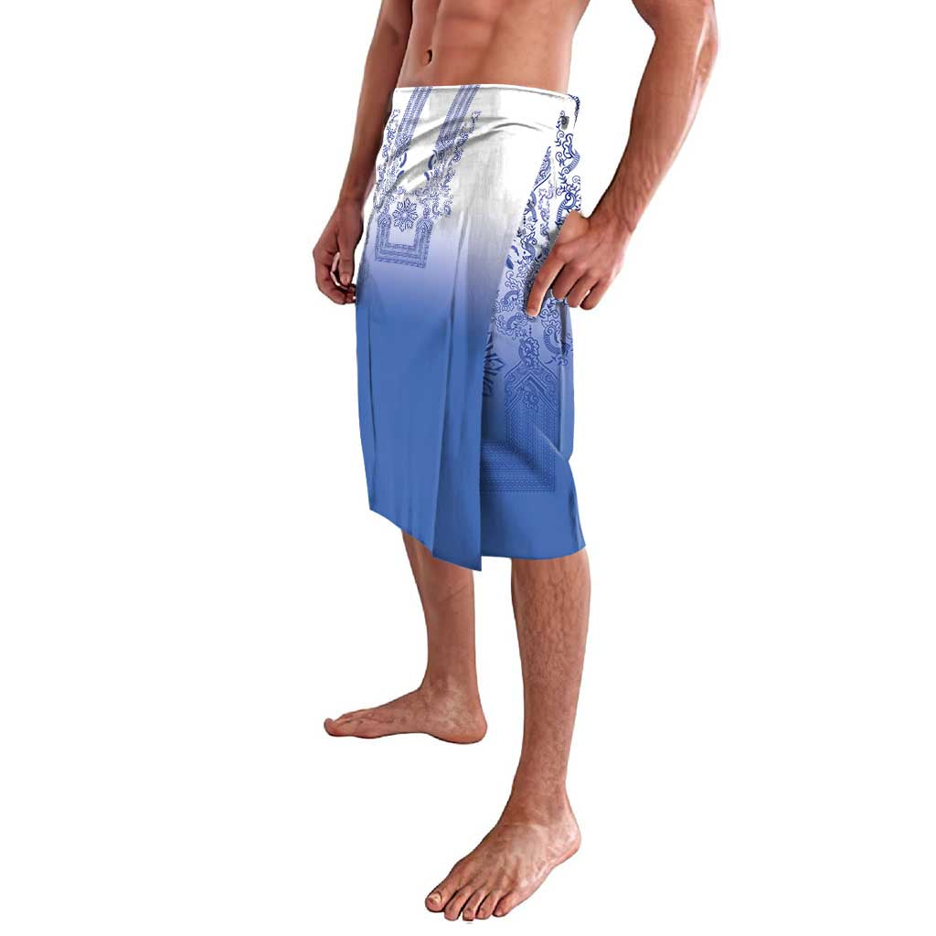 Philippines Barong Style Lavalava with Polynesian Art and Leaf Motif Blue Color