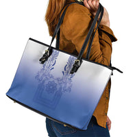 Philippines Barong Style Leather Tote Bag with Polynesian Art and Leaf Motif Blue Color