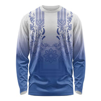 Philippines Barong Style Long Sleeve Shirt with Polynesian Art and Leaf Motif Blue Color LT03 Unisex Blue - Polynesian Pride