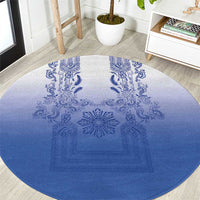 Philippines Barong Style Round Carpet with Polynesian Art and Leaf Motif Blue Color LT03 Blue - Polynesian Pride