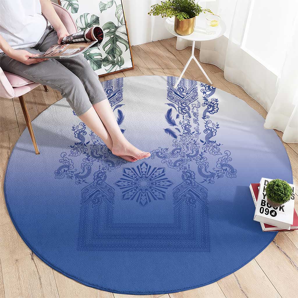 Philippines Barong Style Round Carpet with Polynesian Art and Leaf Motif Blue Color LT03 - Polynesian Pride