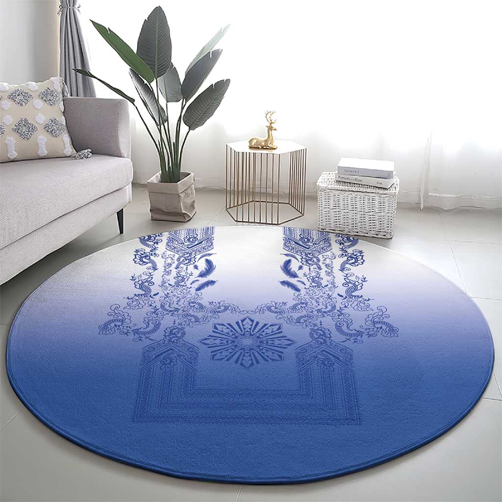 Philippines Barong Style Round Carpet with Polynesian Art and Leaf Motif Blue Color LT03 - Polynesian Pride