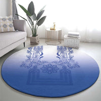 Philippines Barong Style Round Carpet with Polynesian Art and Leaf Motif Blue Color LT03 - Polynesian Pride
