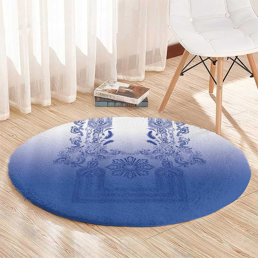 Philippines Barong Style Round Carpet with Polynesian Art and Leaf Motif Blue Color LT03 - Polynesian Pride