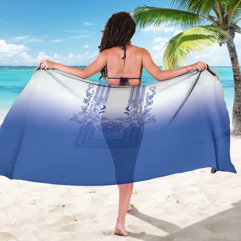 Philippines Barong Style Sarong with Polynesian Art and Leaf Motif Blue Color