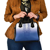 Philippines Barong Style Shoulder Handbag with Polynesian Art and Leaf Motif Blue Color