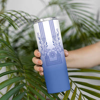Philippines Barong Style Skinny Tumbler with Polynesian Art and Leaf Motif Blue Color LT03 - Polynesian Pride