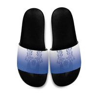 Philippines Barong Style Slide Sandals with Polynesian Art and Leaf Motif Blue Color