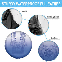 Philippines Barong Style Spare Tire Cover with Polynesian Art and Leaf Motif Blue Color