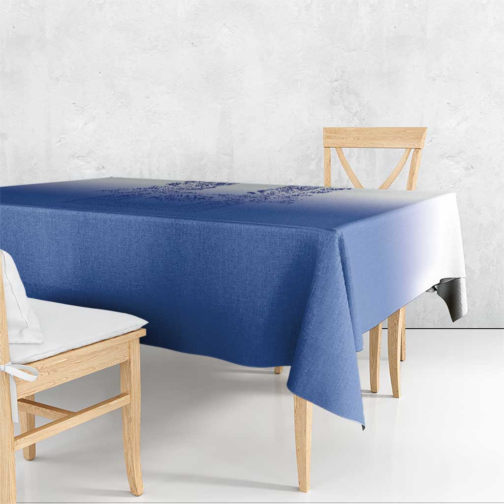 Philippines Barong Style Tablecloth with Polynesian Art and Leaf Motif Blue Color