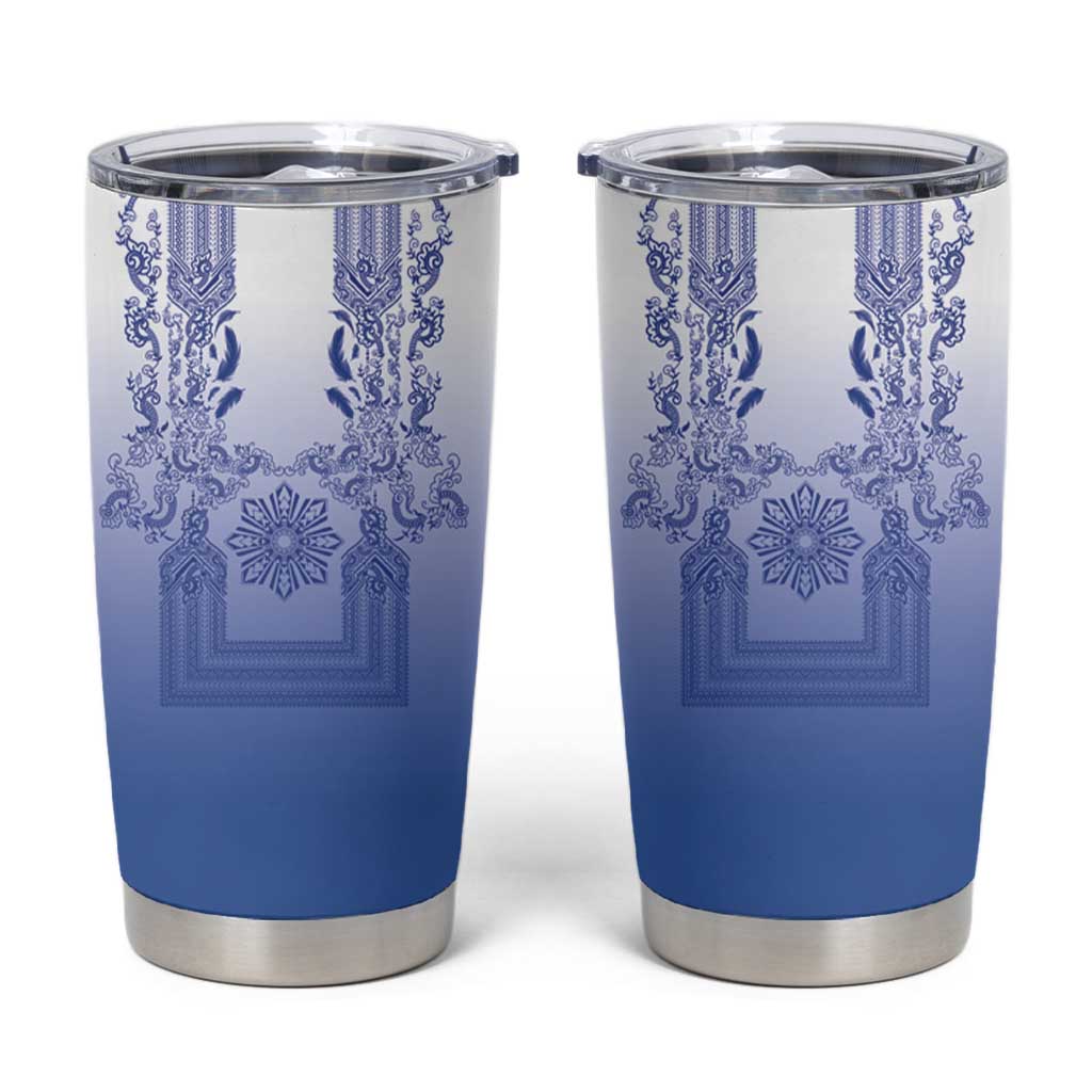 Philippines Barong Style Tumbler Cup with Polynesian Art and Leaf Motif Blue Color LT03 Blue - Polynesian Pride