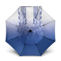 Philippines Barong Style Umbrella with Polynesian Art and Leaf Motif Blue Color