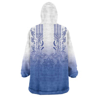 Philippines Barong Style Wearable Blanket Hoodie with Polynesian Art and Leaf Motif Blue Color LT03 - Polynesian Pride