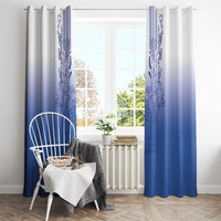 Philippines Barong Style Window Curtain with Polynesian Art and Leaf Motif Blue Color