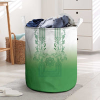 Philippines Barong Style Laundry Basket with Polynesian Art and Leaf Motif Green Color LT03 Green - Polynesian Pride