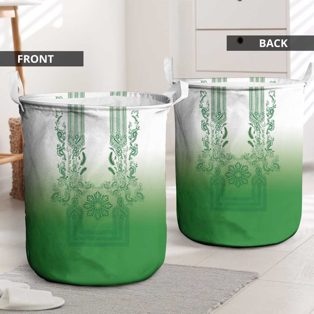 Philippines Barong Style Laundry Basket with Polynesian Art and Leaf Motif Green Color LT03 - Polynesian Pride