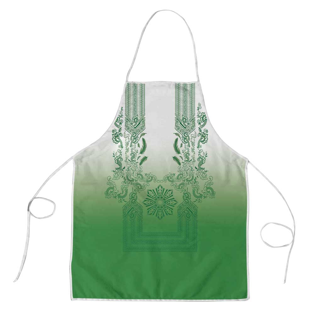Philippines Barong Style Apron with Polynesian Art and Leaf Motif Green Color LT03 Green - Polynesian Pride