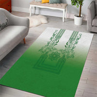 Philippines Barong Style Area Rug with Polynesian Art and Leaf Motif Green Color