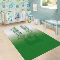 Philippines Barong Style Area Rug with Polynesian Art and Leaf Motif Green Color