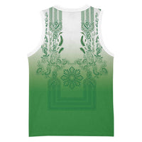 Philippines Barong Style Basketball Jersey with Polynesian Art and Leaf Motif Green Color
